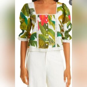 Farm Rio Cocoa Forest Puff-Sleeve Blouse